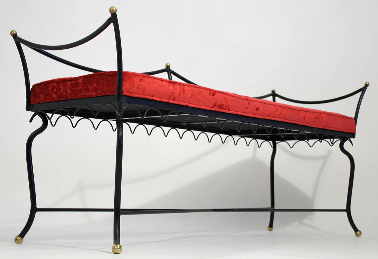20th Century Wrought Iron and Brass Boudoir Bench