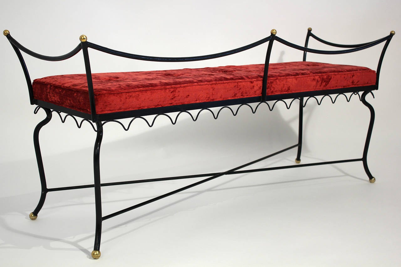 Wrought Iron and Brass Boudoir Bench 1