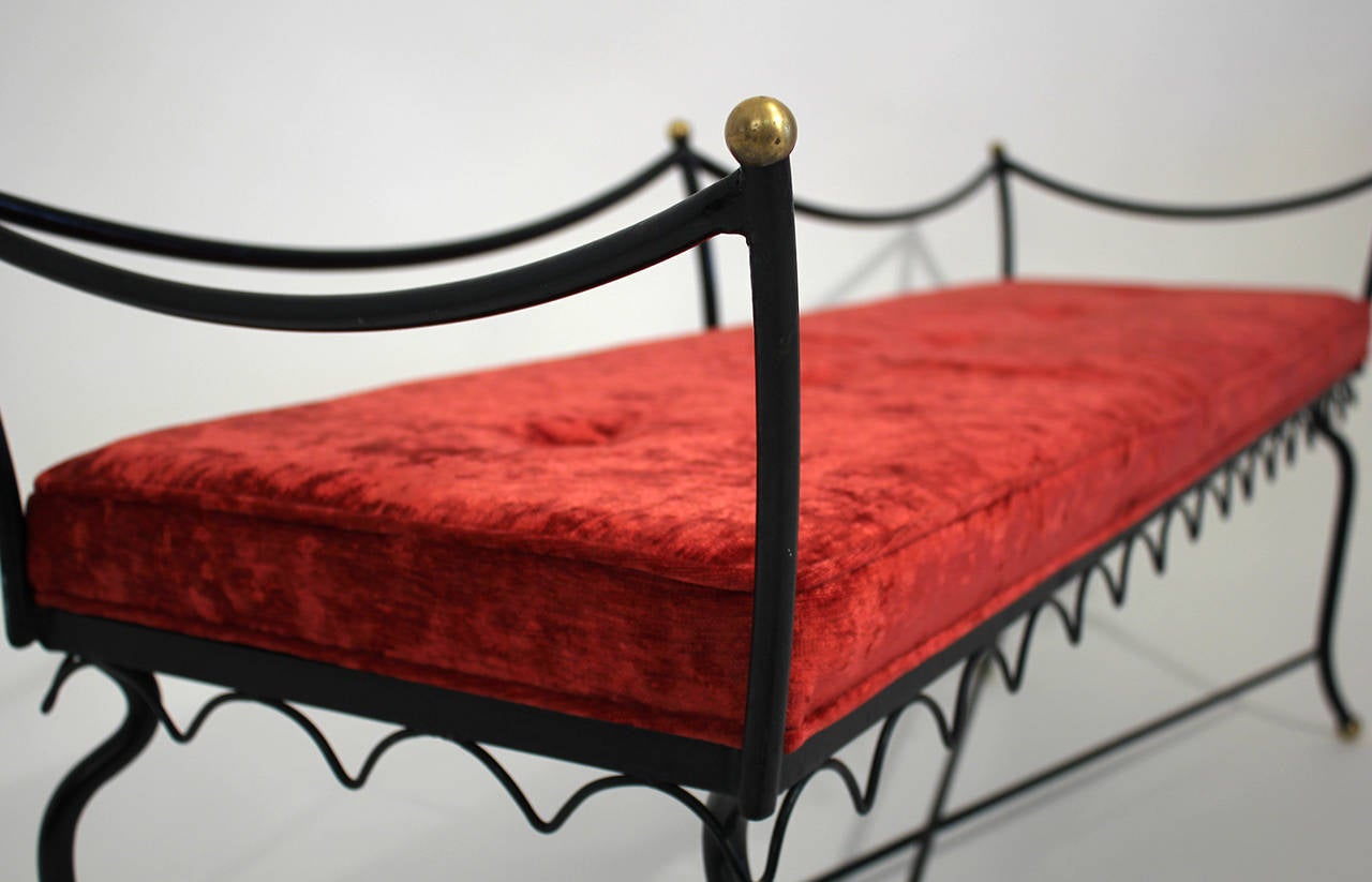 Wrought Iron and Brass Boudoir Bench 2