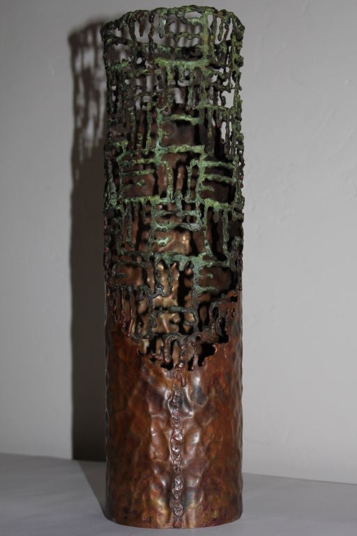 Hand wrought copper vase by Marcello Fantoni.