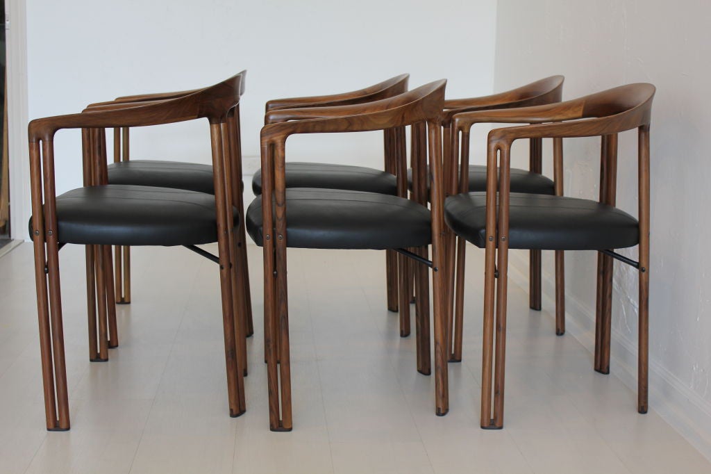 Italian Set of Six Dining Chairs by Franco Poli