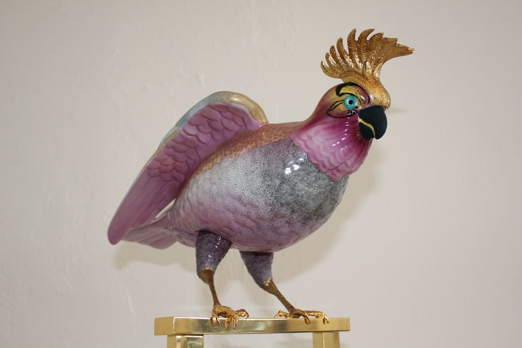 Hollywood Regency Mangani Porcelain Cockatoo for Oggetti Italy