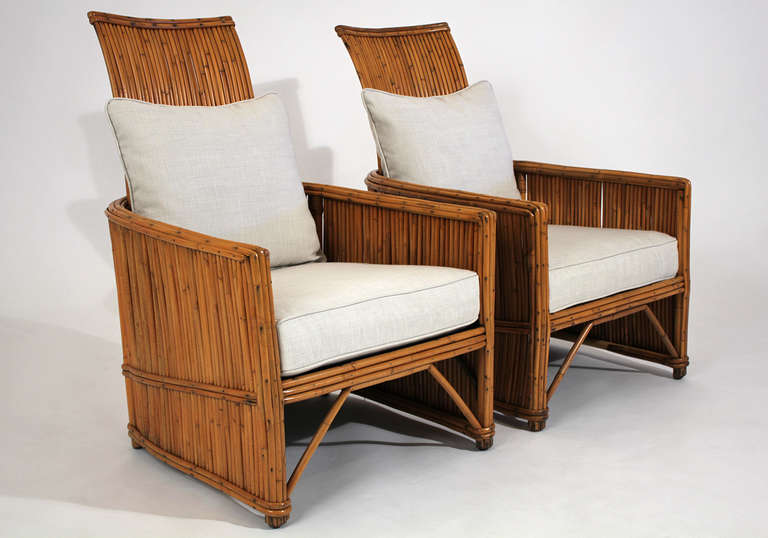 Art Deco Pair of Rattan Lounge Chairs