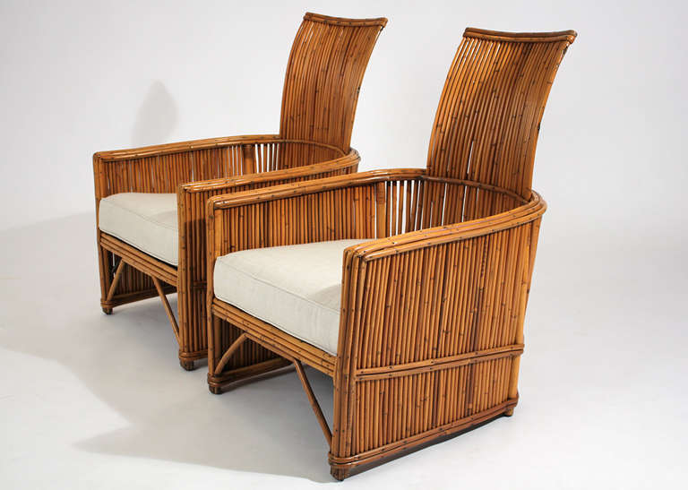 American Pair of Rattan Lounge Chairs