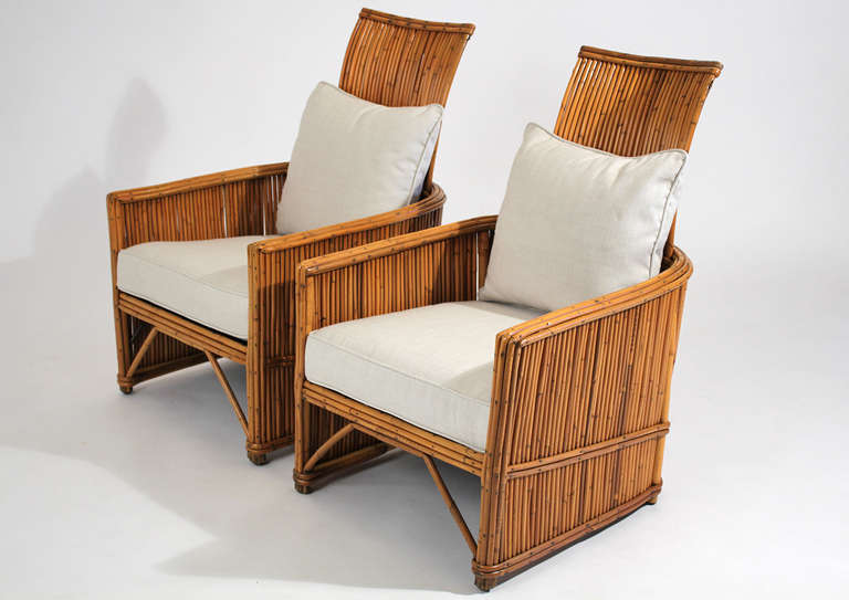 Pair of Rattan Lounge Chairs In Excellent Condition In San Diego, CA