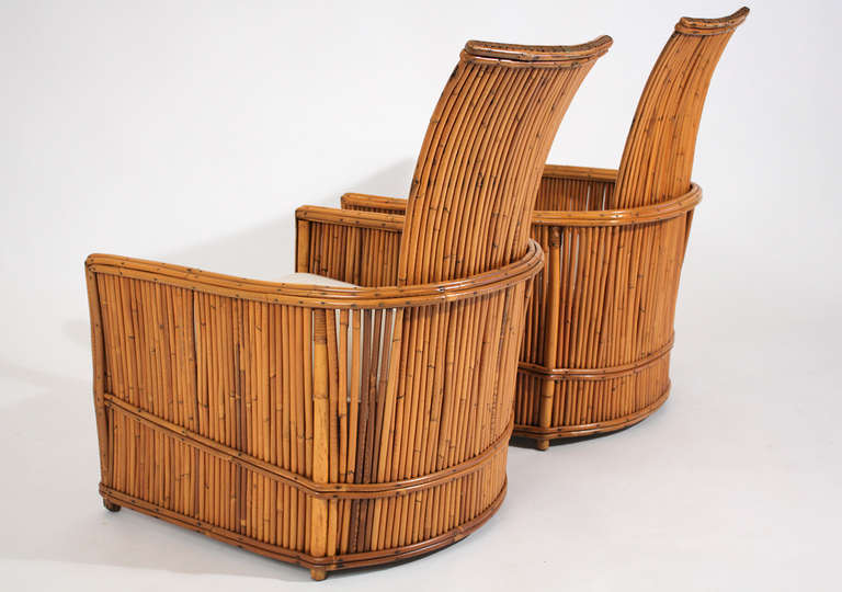 Mid-20th Century Pair of Rattan Lounge Chairs