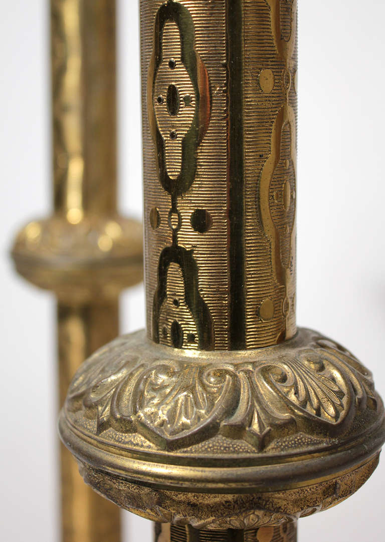 Large Gothic Altar Candlestick Pair Brass 1
