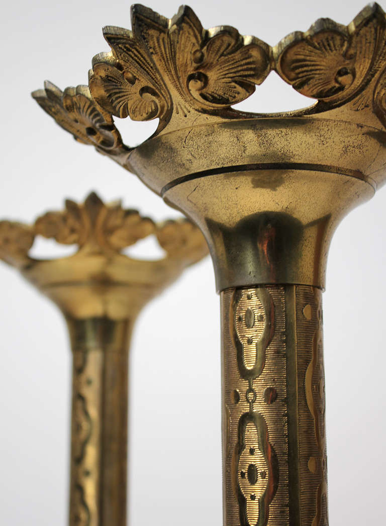 Large Gothic Altar Candlestick Pair Brass 2
