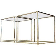 Brass and Glass Cube Side Tables