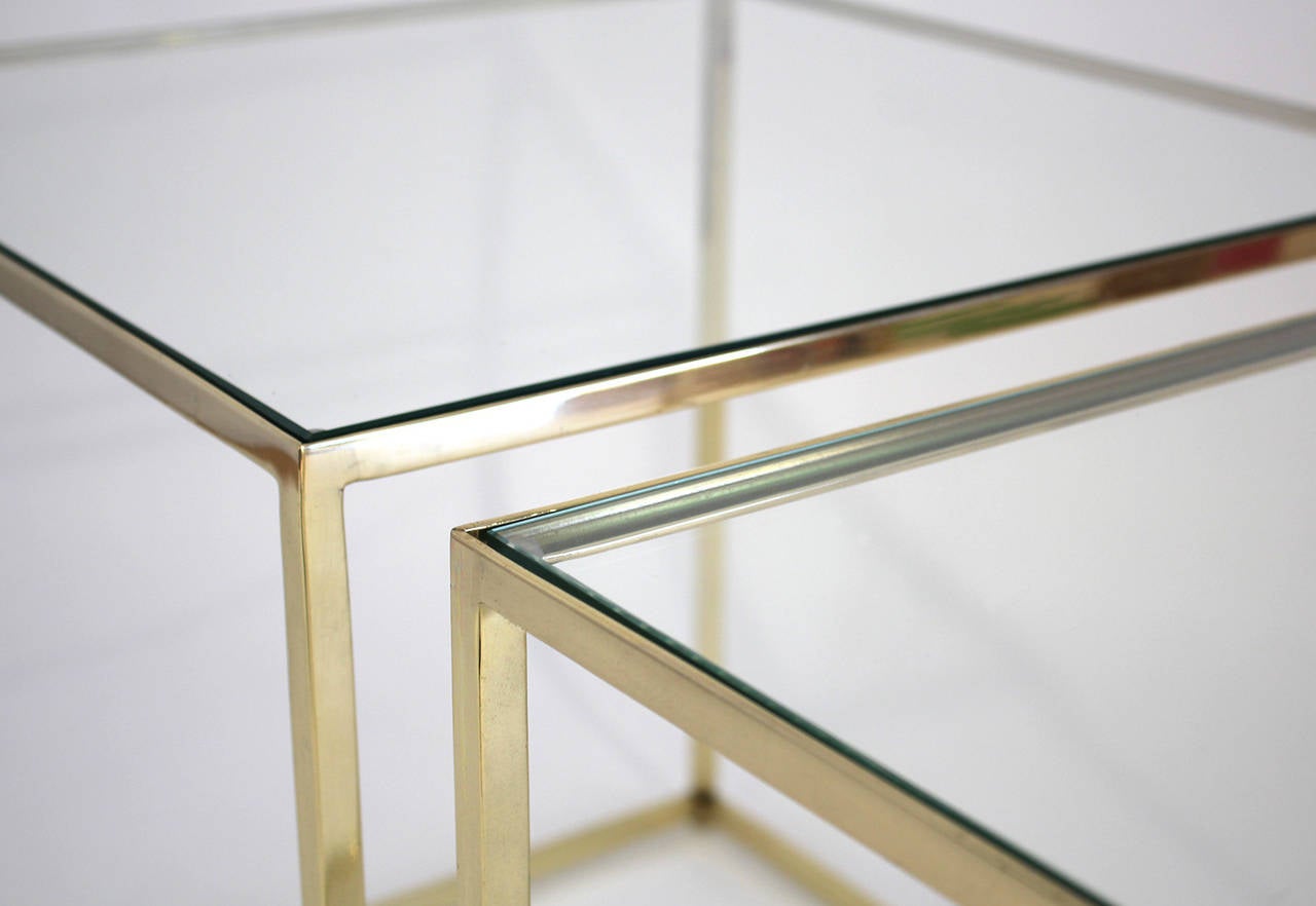 Hollywood Regency Brass and Glass Cube Side Tables