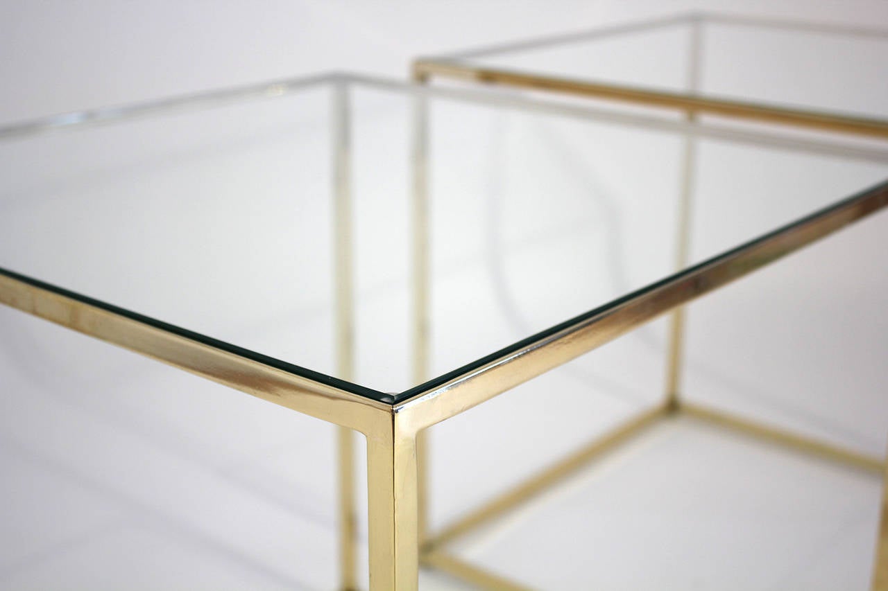 American Brass and Glass Cube Side Tables