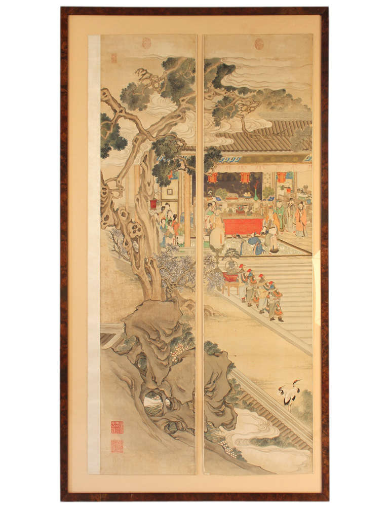 Late Qing Dynasty framed 8-panel chinese scroll painting, c.1890. Good condition with overall wear consistent with age.

Each panel measures 16