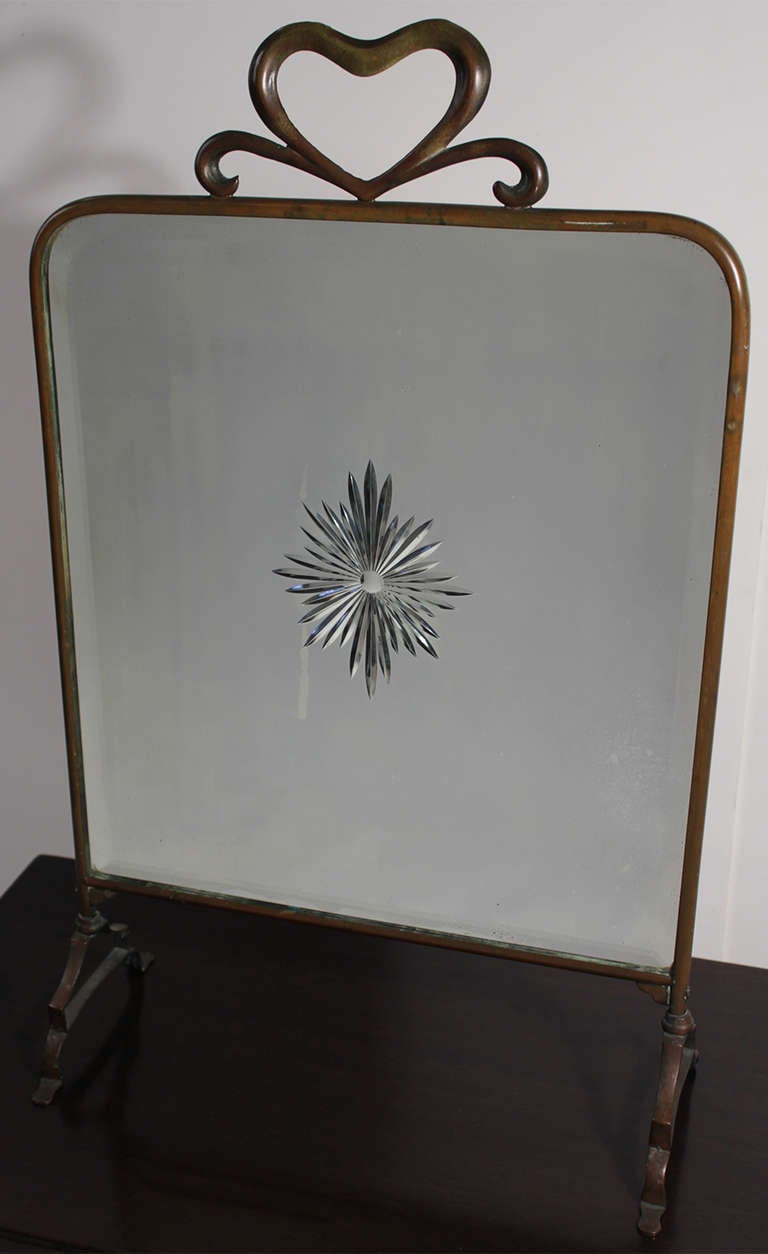 Mid-20th Century 1930 Art Deco Brass Fire Screen Mirror