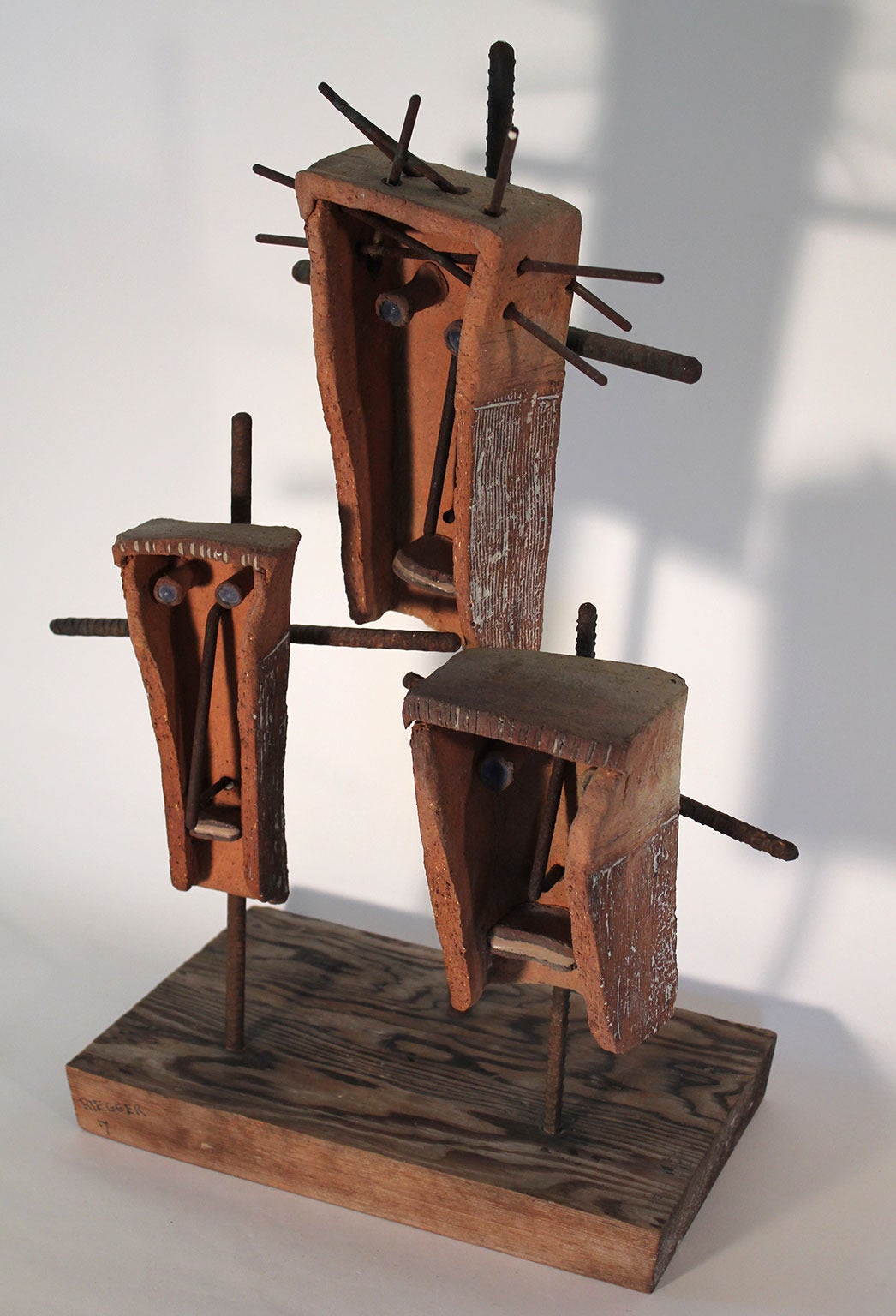 Ceramic and steel abstract figurative sculpture by Hal Riegger, circa 1960s.