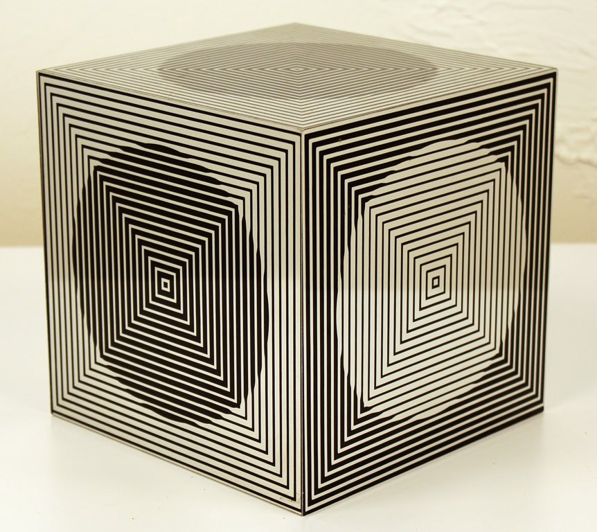 French Victor Vasarely Cube Sculpture