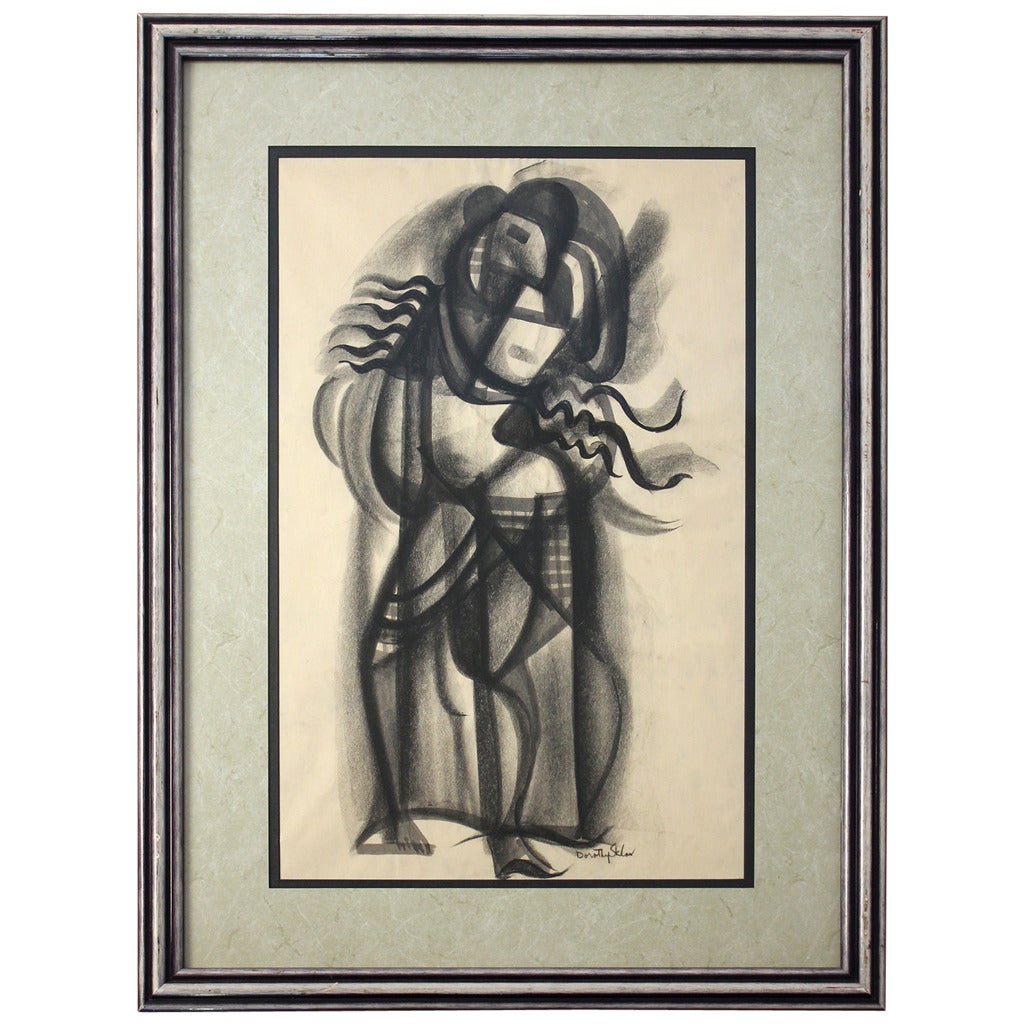 Dorothy Sklar Cubist Charcoal Painting For Sale