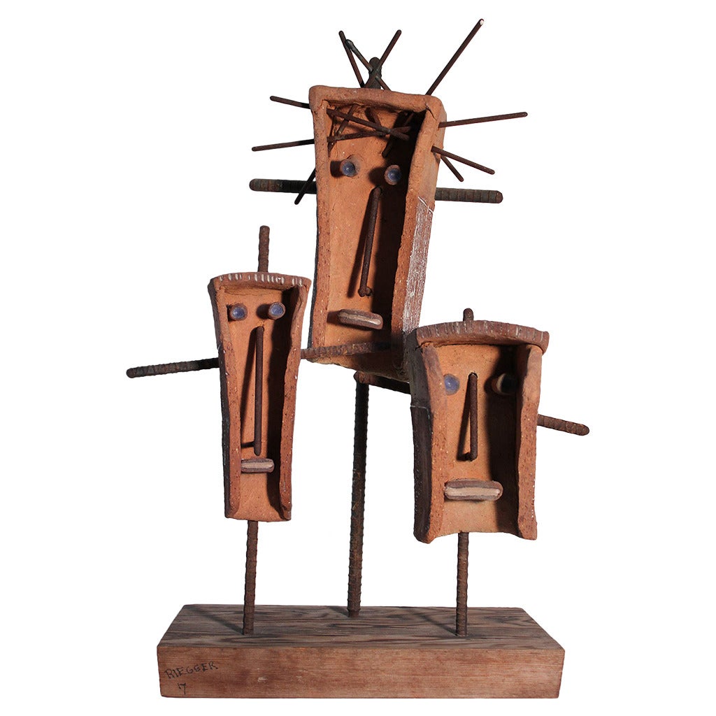 Hal Riegger Ceramic and Steel Figurative Abstract Sculpture