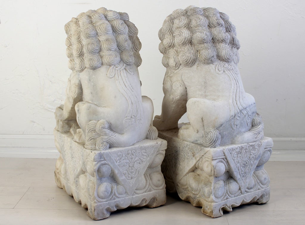 Carved Chinese Shizi Foo Lion Dogs Solid Marble
