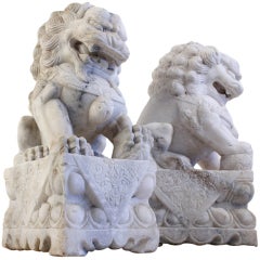 Chinese Shizi Foo Lion Dogs Solid Marble