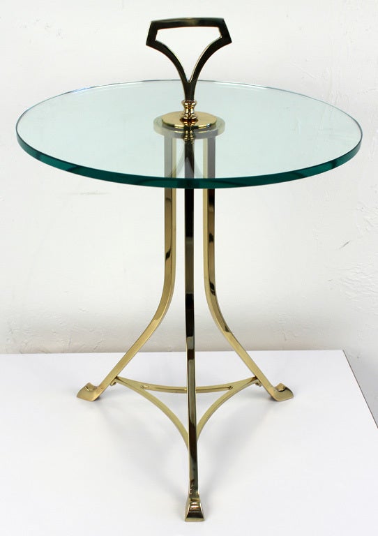 Italian brass and glass side table in the manner of Fontana Arte.