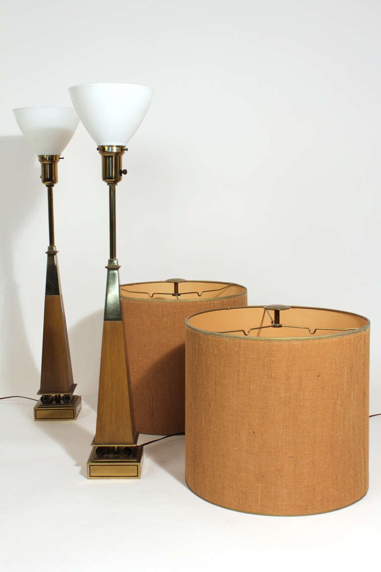 Pair of Stiffel Walnut and Brass Finished Lamps 1