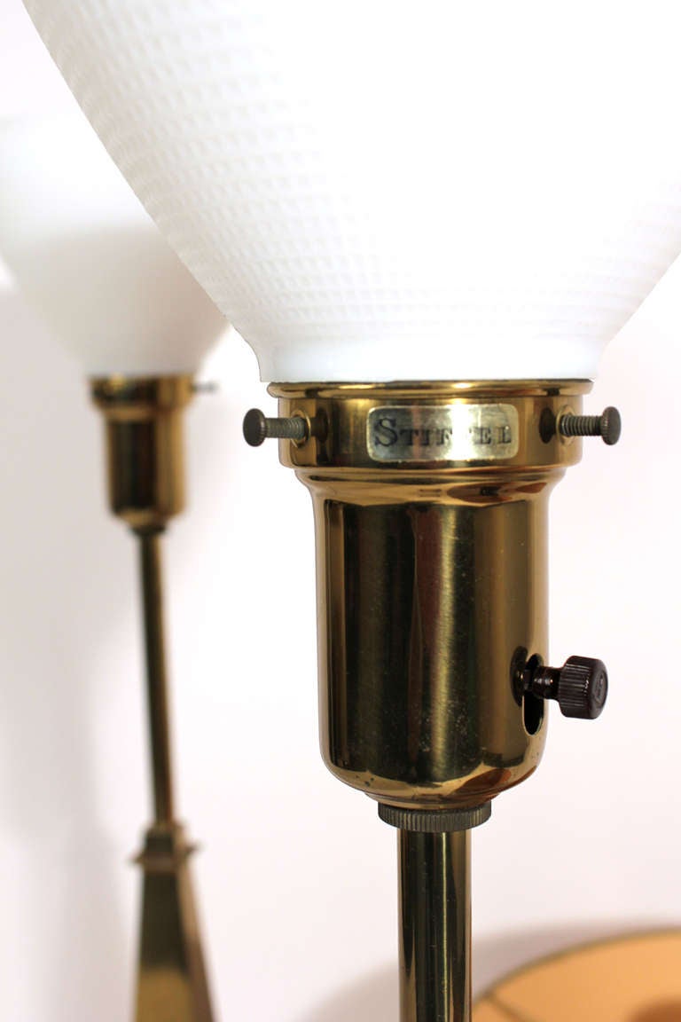 Pair of Stiffel Walnut and Brass Finished Lamps 2