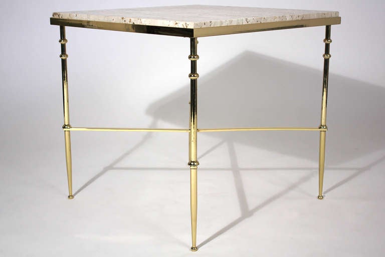 Hollywood Regency Brass and Travertine Side Table