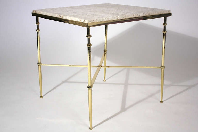 Brass and Travertine Side Table In Excellent Condition In San Diego, CA