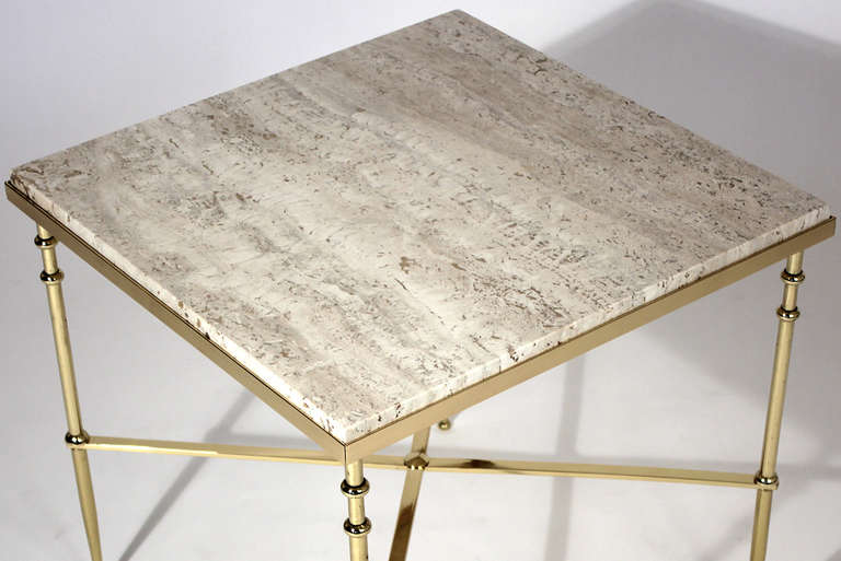 20th Century Brass and Travertine Side Table