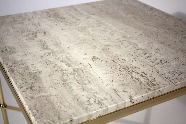 Brass and Travertine Side Table 1