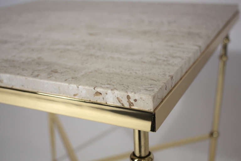 Brass and Travertine Side Table 2