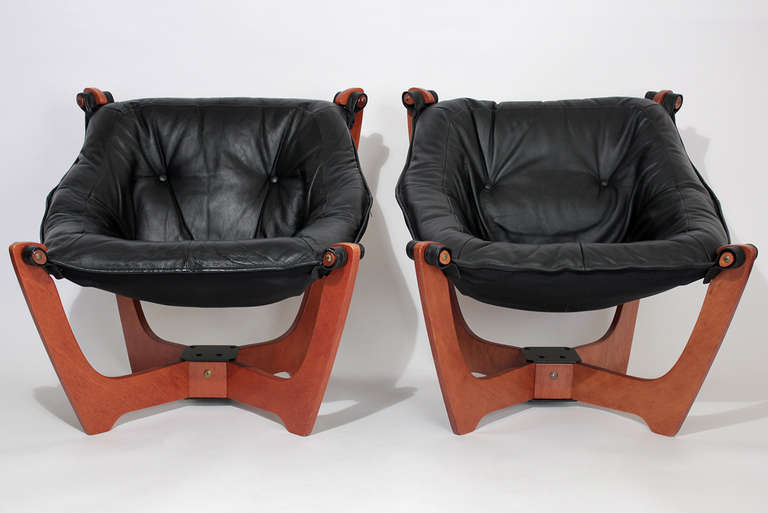 Mid-Century Modern Leather Sling Lounge Chairs