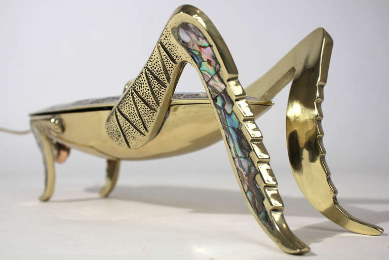 Mexican Brass and Abalone Grasshopper Dish