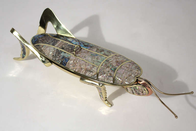 Brass and Abalone Grasshopper Dish In Excellent Condition In San Diego, CA