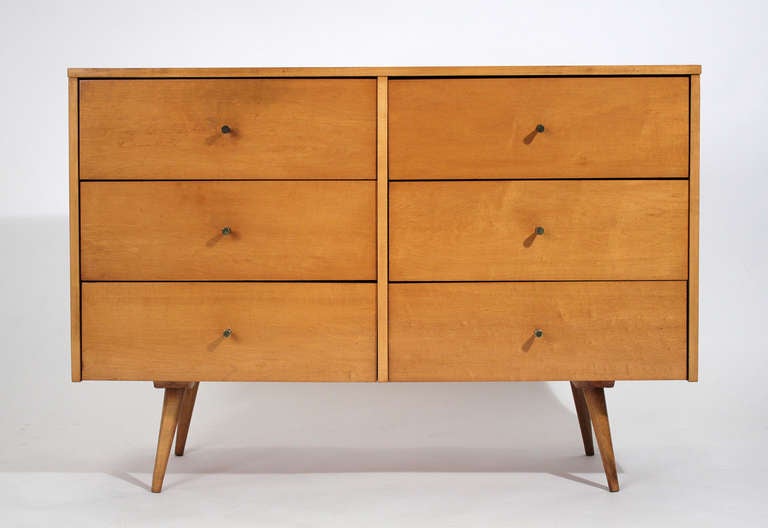Classic modernist 6-drawer dresser with original brass pulls in solid birch designed by Paul McCobb for Winchendon Furniture's Planner Group. Excellent original condition.