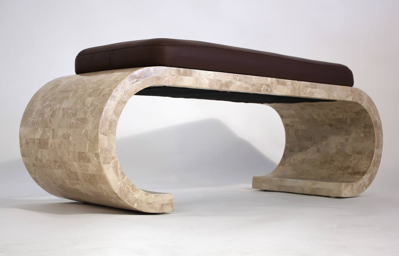 American Tessellated Stone Bench with Leather Seat