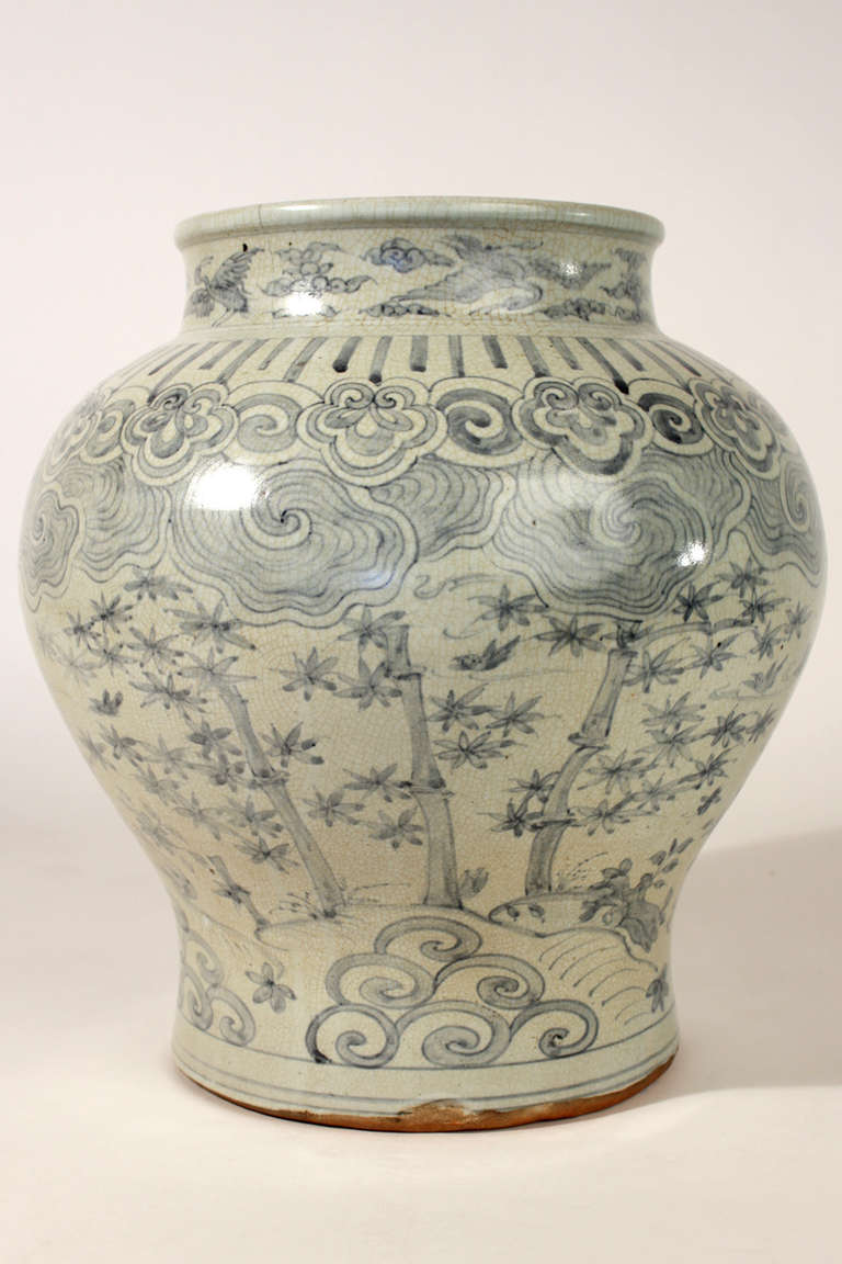 19th Century Massive Korean Blue and White Porcelain Jar