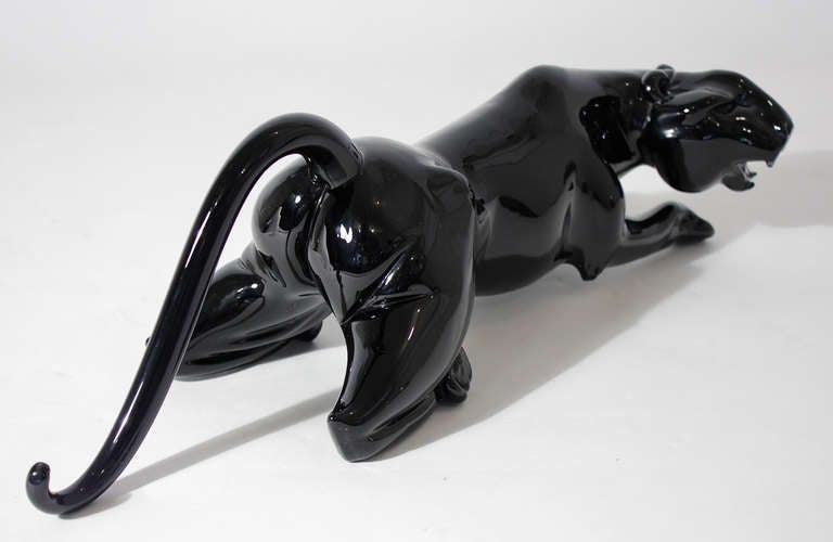 A heavy and well executed art glass decorative panther sculpture by Oggetti. Signed as pictured.