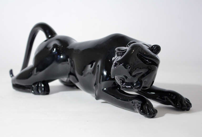 Hollywood Regency Oggetti Art Glass Panther Sculpture