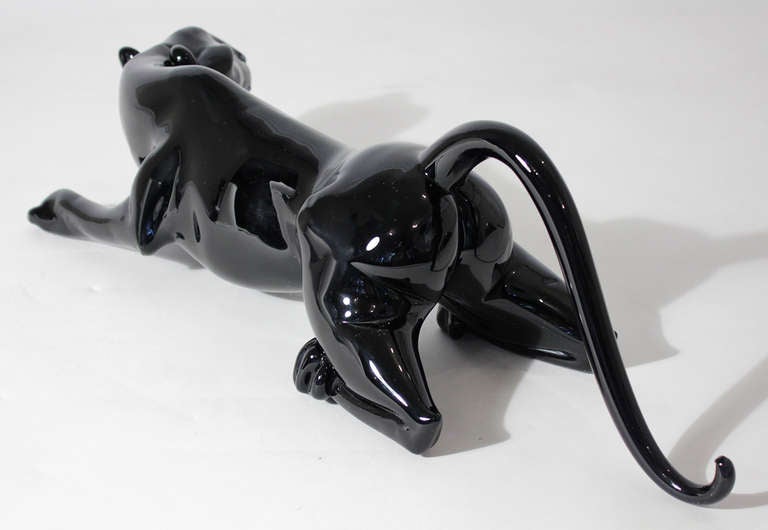 Oggetti Art Glass Panther Sculpture In Excellent Condition In San Diego, CA