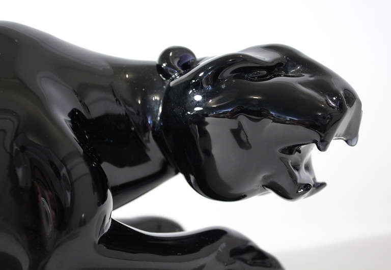 20th Century Oggetti Art Glass Panther Sculpture