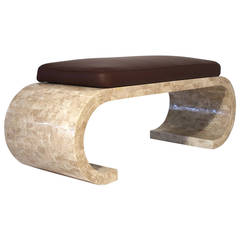 Tessellated Stone Bench with Leather Seat