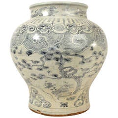 Massive Korean Blue and White Porcelain Jar