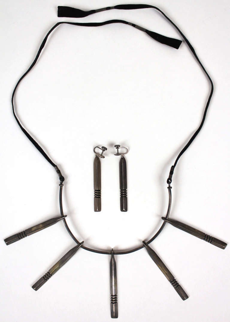 Charles Loloma Silver Necklace and Earring Suite 4