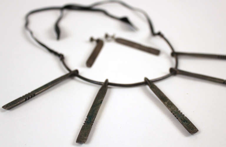 20th Century Charles Loloma Silver Necklace and Earring Suite