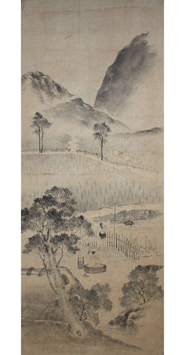 Hollywood Regency 18th Century Japanese Scroll Paintings