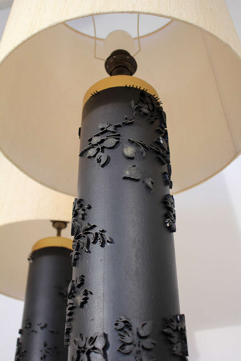 Milieu du XXe siècle Lampes à rouleau de papier peint français vintage