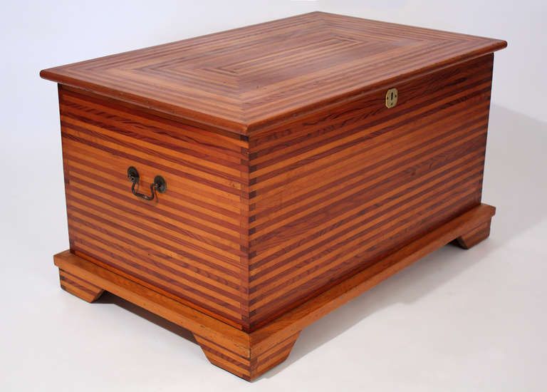 Studio crafted, handmade blanket chest. Stack laminated solid cedar construction in a simple 19th century New England style with lift top and bracket feet. All original condition and patina with minor age appropriate wear as pictured.