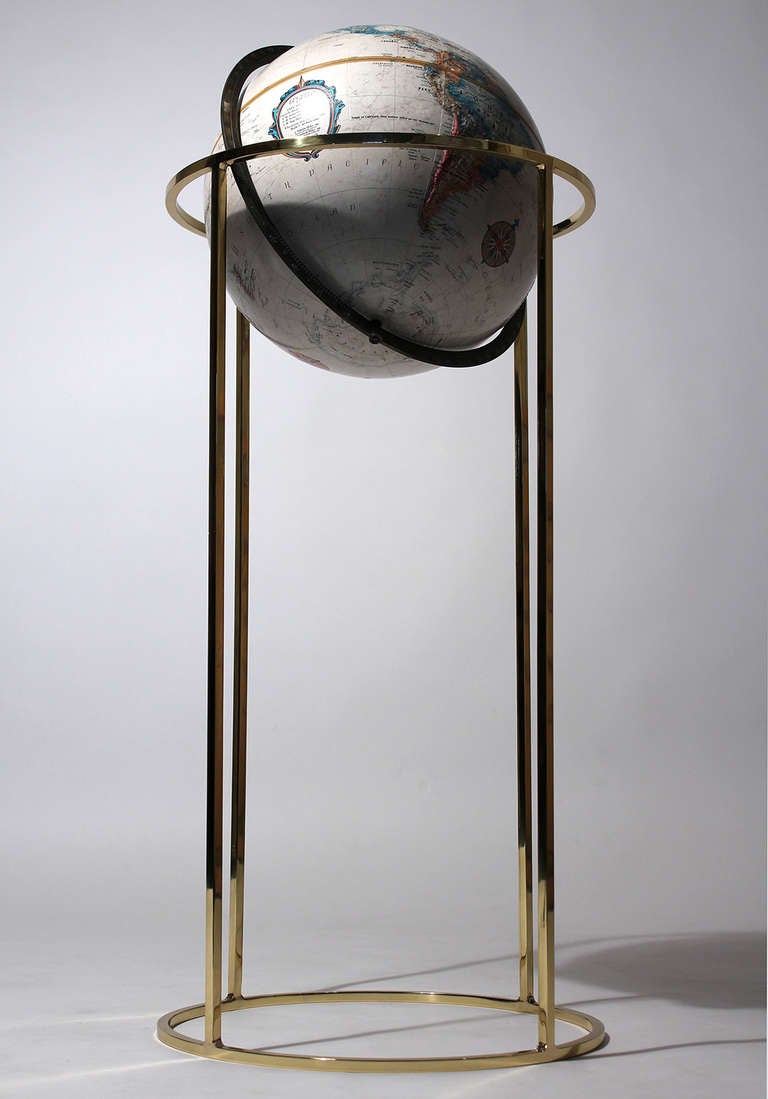 Mid-Century Modern Decorative Globe on Polished Brass Base
