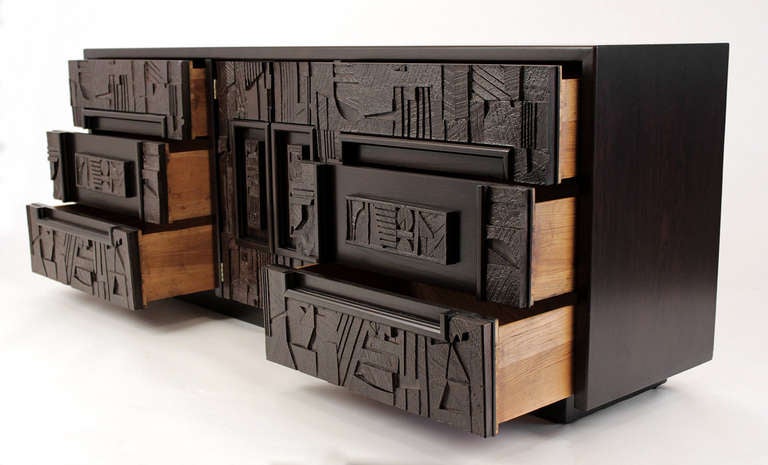 Wood Sculptural Brutalist Chest of Drawers